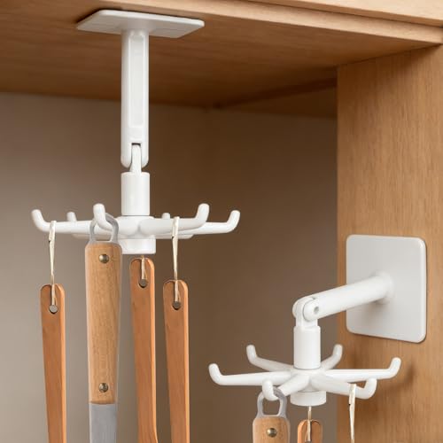 Multi-Purpose Under Cabinet Kitchen Utensil Hook, 360° Rotating Utensils Hanger Hook for Kitchen and Bathroom Hanging Rack for Tools/Towel/Knife/Scoop(White) - color: Upgrade White-1 PCS