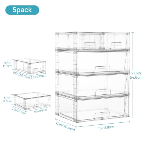 Vtopmart 5 Pack Stackable Storage Drawers, Easily Assemble Clear Plastic Organizer Bins, 3 Wide Drawers and 2 Small Drawers for Pantry, Kitchen Cabinet, Bathroom, Closet Organization and Storage - style: 3 Wide+2 Small