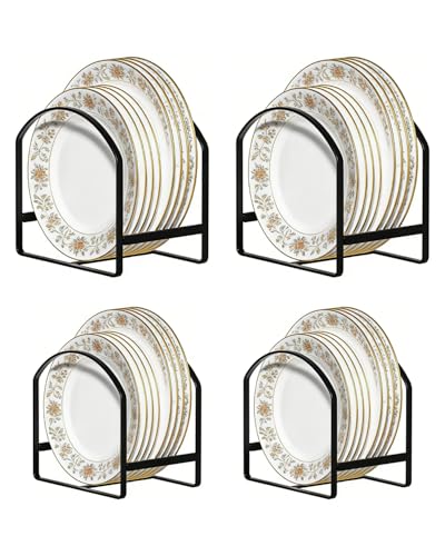 4 Pack Kitchen Plate Holder Organizer for Cabinet Space Saver Dinner Dish Plate Storage Rack Upright Dish Drying Racks Metal Dish Racks Stand for Cupboard and Countertop 2 Large 2 Small Black - color: Black, size: 2large2small Semicircle