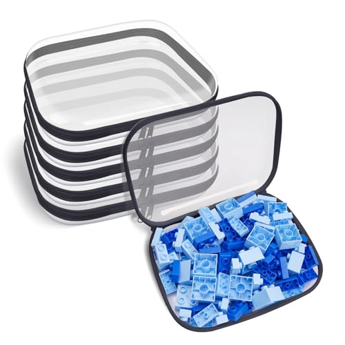 Clear Hard Plastic Zipper Case,Transparent Double Zippers Hard Pouch with 6pcs,Portable Travel Organizer Bin for Toy Storage - color: 6pcs-BK-M