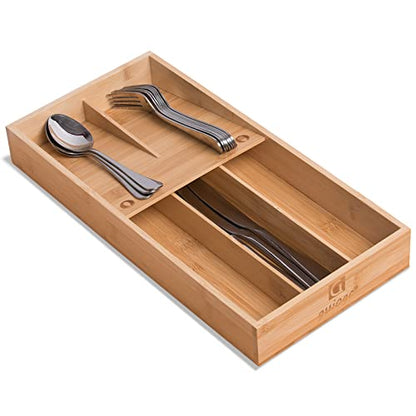 guiogc Bamboo Silverware Organizer, Kitchen Silverware Drawer Organizer, Utensil Tray Holder, Cutlery Tray for Spoons, Forks, Knives - size: Double Layer-Medium