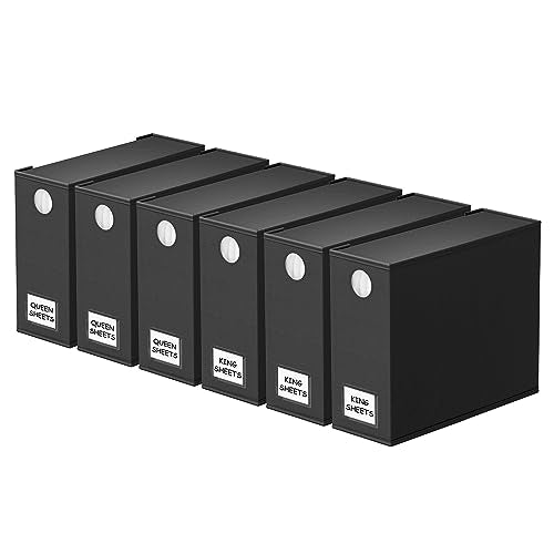 SpaceAid 6 Pack Bed Sheet Organizer and Storage, Foldable Sheet Organizer with Window for Linen Closet, Set Folder Keeper for Queen & King Size Bedding Storage (Black) - color: Black, size: 6 pcs