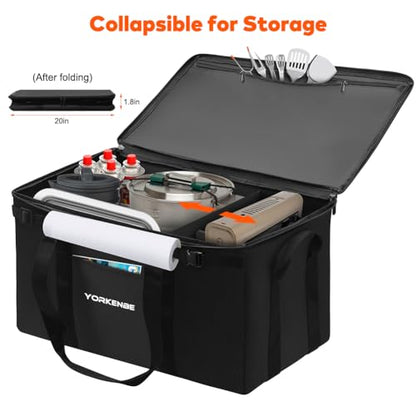 45L Camping Organizer, 1680D Heavy Duty Waterproof Camping Storage for Camping Cooking Utensils and Camping Cookware, with Hard Bottom, Camping Bag with Zippered Lid for RV, Hiking