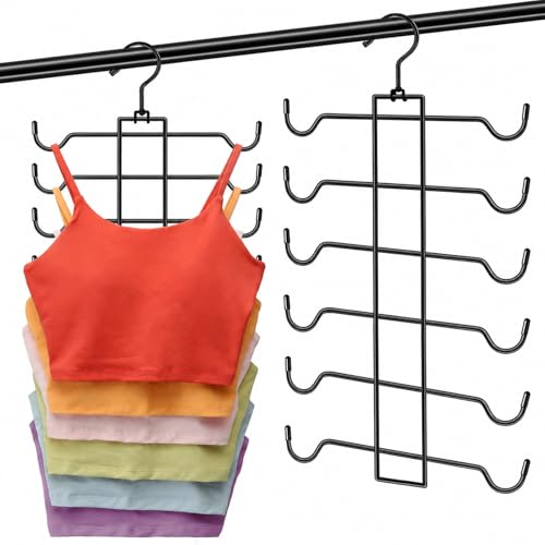 1 Pack Tank Top Hanger Space Saving, Dorm Room Essentials, Stainless Steel Closet-Organizer-and-Storage for Small Space, Non-Slip 6-Tier Hanging Sport Bras Holder - color: Black, size: 1 Pack