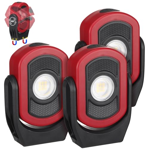 Retisee 3 Pack 780 Lumens Magnetic Work Light USB Rechargeable LED Flashlight Portable Mechanic Light for Car Repair Emergency Lighting Mechanics Workshop Inspection(Red-3pk) - color: Red-3pk, size: 780 Lumens