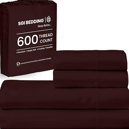 SGI bedding Queen Bed Sheets Set – Premium 600 TC Egyptian Cotton, Crisp & Cooling Sateen Weave, Extra Soft Hotel Collection, Fits Mattresses Up to 16 Inch Deep, Breathable & Long Lasting – Chocolate - color: 06 - Chocolate, size: Queen