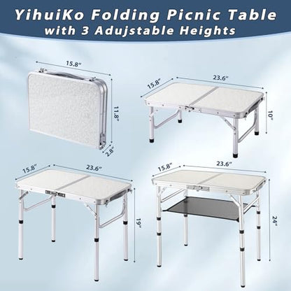 YihuiKo Folding Picnic Table, Small Camping Table with Adjustable Heights, Portable Lightweight Aluminum Side Table for Office, Beach, Garden, Travel - size: 23.6" x 15.8" x 24"