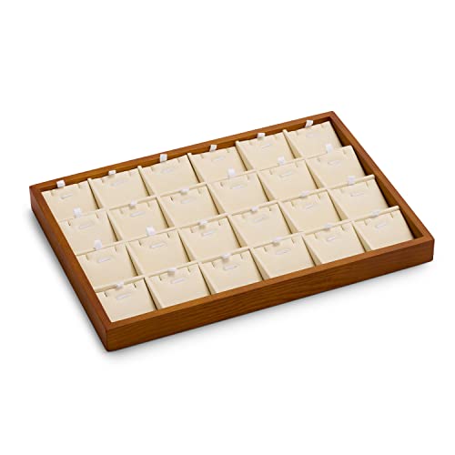 Oirlv Wood 24 Grids Jewelry Tray with Removable Inserts Jewelry Pads Necklace/Pendant Display Organizer Tray(Creamy White) - color: Creamy-white 24 grid necklace/pendant jewelry tray