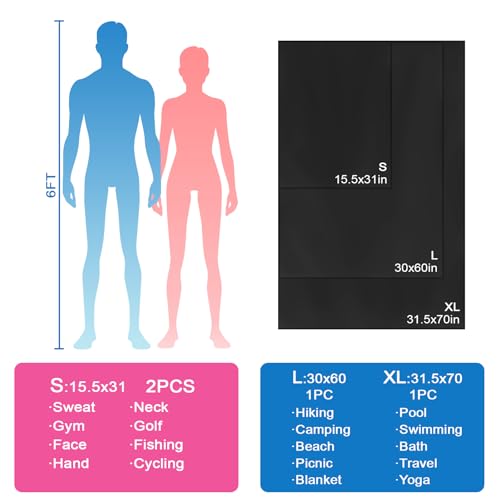 Microfiber Camping Towel Small Lightweight Quick Dry Towels for Gym Face Neck Body Sweat Golf Cycling Hiking (Black, 2 Pack S) - color: Black, size: 2 Pack S