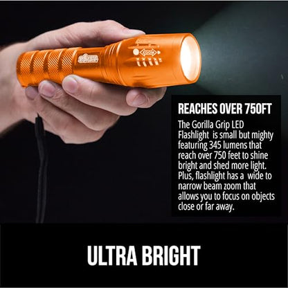 GORILLA GRIP Powerful LED Tactical Flashlight, 750 FT High Lumens 5 Adjustable Modes, Water Resistant, Ultra Bright Zoom Flashlights, Small Mini Flash Light, Camping, Night Dog Walking, Orange - color: Orange