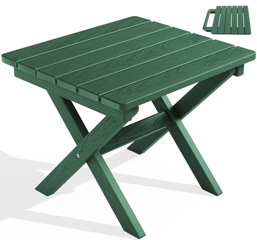 SERWALL Portable Folding Outdoor Side Table - Adirondack Style, HDPE Material, No Assembly Required, Outside End Table for Patio, Porch, Deck, Pool, Green - color: Green, size: Foldable 1-pack
