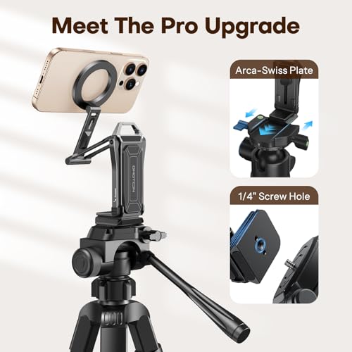 OMOTON TP02 360°Rotating for MagSafe Tripod, New Upgrade with 1/4" Screw Arca, Adjustable Magnetic Phone Tripod for iPhone 17/16/15 Pro Max Air, Foldable Selfie Stick Fits Vlog, Gym, Black Pro - color: 7-Black Pro