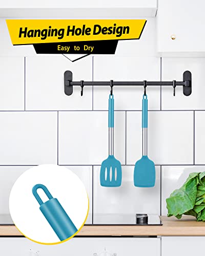 Pack of 2 Silicone Solid Turner, Non Stick Slotted Kitchen Spatulas, High Heat Resistant BPA Free Cooking Utensils, Ideal Cookware for Fish, Eggs, Pancakes(Blue) - color: Blue