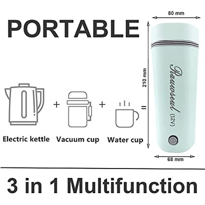 Portable Electric Travel Kettle, 350ml, BPA-Free & Food-Grade 304 Stainless Steel, Heats to 98°C, One-Button Operation & Auto Shut-Off, 12V/7A 80W Car Kettle for Car, Truck, RV - color: Green 12V/350ml