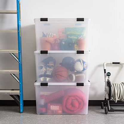 IRIS USA WeatherPro 156 Qt Storage Bins with Lids, 3 Pack, BPA-Free Plastic Gasket Box with Tight Latch and Seal, Stackable Nestable Tote Tub - Clear/Black - size: 156 Qt, style: 3 Pack