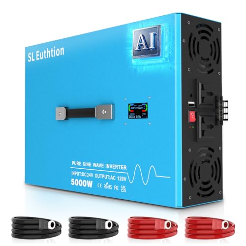 5000W Pure Sine Wave Power Inverter Voice Control AI Voice Assistant Support English 24V to 120V 60HZ with LCD Display, USB Port, for Car Home Laptop Truck - size: 5000W-24V