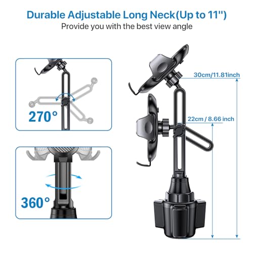 Miracase 2025 Upgraded Universal Cup Phone Holder for Car, [Rotatable & Adjustable] Long Neck Car Cup Holder Phone Mount Compatible with iPhone, Samsung, Google & More Smartphones - color: Black-Carbon Fiber