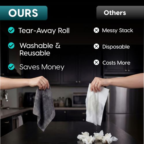 Microfiber Cleaning Cloth Roll Tearaway, 50 PCS Tear Away Towels, Reusable & Washable, Ultra Absorbent 12" x 12" Dish Rags for Car, Home, Kitchen, , 180 GSM Thickness, Paper Towel Alternative - color: Grey
