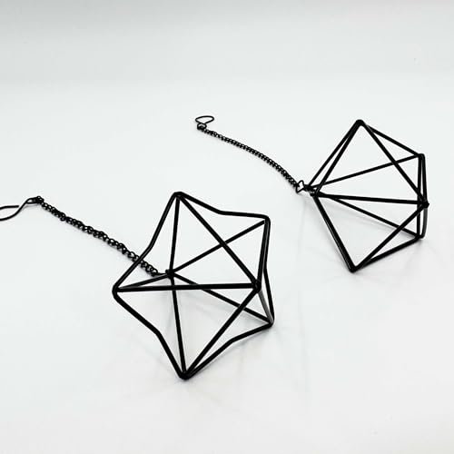 Clearance 6 Pack Hanging Metal Air Plant Holders with Chain, Black Geometric Tillandsia Air Plant Hanger Cages, 2 Styles Mini Iron Air Plants Live Holders for Home Office Garden Decor