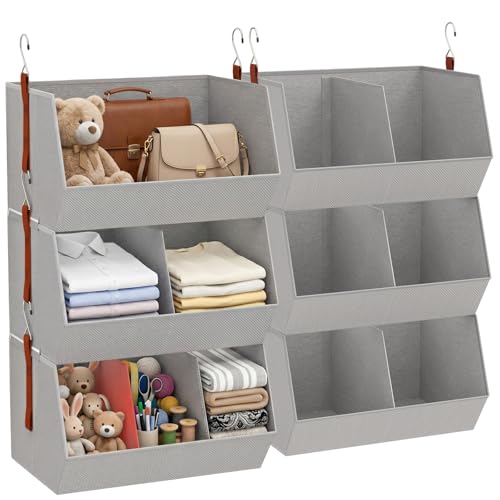 3-Tier Hanging Closet Organizer, Extra Large Fabric Closet Shelves with Zipper, Foldable Closet Storage Organizer for Clothes, Handbags, Socks, Underwear, Dorm Room and RV, Grey - 2 Pack - color: Grey, size: 2-Pack