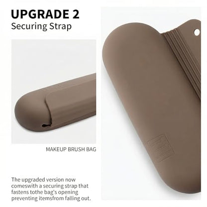 AGIKET Silicone Makeup Brush Holder Travel Cosmetic Bag：Soft Portable Cosmetic Face Brushes Holder with Upgrade Anti-Fall Out Magnetic Closure, Large Travel Makeup Brush Case - Coffea - color: Coffea, style: Brush Holder