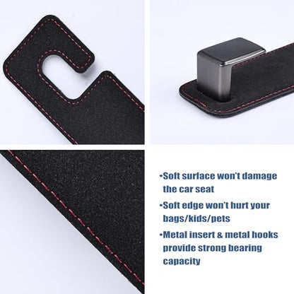 Amooca Car Seat Back Hook Universal Auto Storage Hanger Suede with Metal Car Seat Organizer for Handbag Purse Coat Umbrellas Grocery Bags 2 Pack Black - color: Black