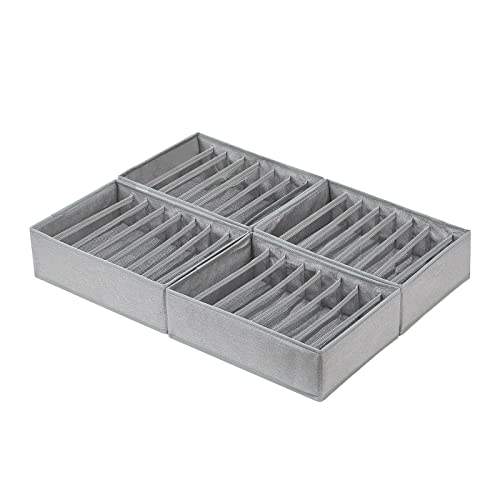 Qozary 4 Pack Drawer Organizers for Clothing, 8 Grids Foldable Closet Organizers and Storage Bins for Bedroom, Dresser Organizer Boxes for Thin T-shirts, Tank Tops, Camisoles, Tights, Leggings - color: Gray, size: Small