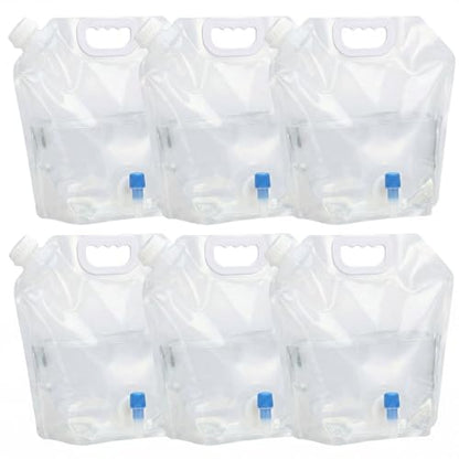 6 Pack 1.3 Gal (5L) Collapsible Water Containers with Spigot & Top Fill Cap, Dual Opening BPA Free PE Water Jug, Leak-Proof Storage Bag for Camping, Hiking and Outdoor Use, Portable & Foldable