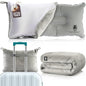 Travel Blanket and Pillow Set — Airplane Blanket with Inflatable Pillow and Cotton Pillowcase, Travel Blanket Combo with Back-Neck Snaps for Long Flights - color: Grey Set, size: 64x43''
