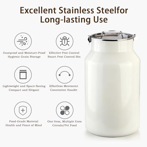Dog-Cat Food Storage Container 40 lb/38 Qt, Large Stainless Steel Pet Food Bin with Airtight Lid & Scoop Included, Durable 304 Metal Storage for Dogs & Cats - size: 38 Qt