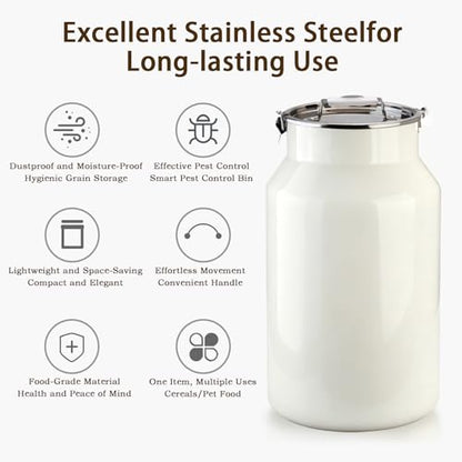 Dog-Cat Food Storage Container 40 lb/38 Qt, Large Stainless Steel Pet Food Bin with Airtight Lid & Scoop Included, Durable 304 Metal Storage for Dogs & Cats - size: 38 Qt