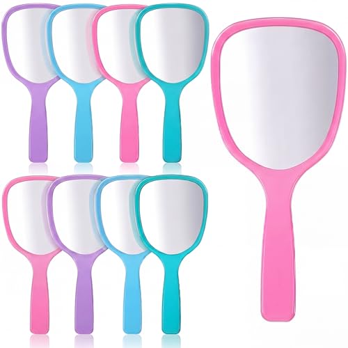 Jetec 8 Pcs Small Handheld Hand Mirrors 1X Compact Travel Makeup Mirror 3.15 x 7.09 in Mini Handheld Cosmetic Kid Mirror for Girl DIY Crafts Classroom Party Salon Favors (Blue,Green,Pink,Purple) - color: Blue, Green, Pink, Purple