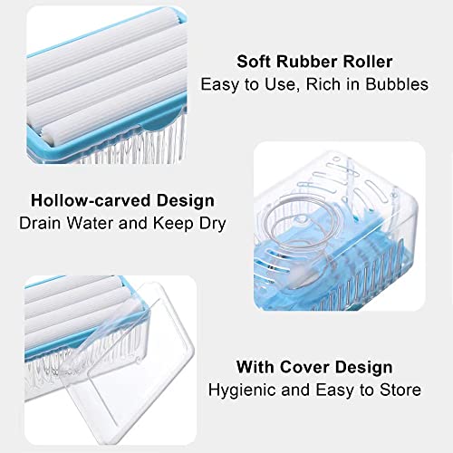 ZINC WEALD Foaming Soap Box, Automatic Soap Dish with Rollers, 2 in 1 Multifunctional Soap Holder for Shower, Bathroom, Kitchen, Blue, Gray