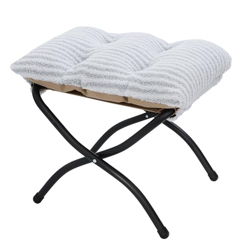 15"(H) Folding Ottoman, Foldable Footrest Stool, Portable Small Foot Stool for Couch, Collapsible Foot Rest Ottoman for Sofa, Accent Padded Ottomans for Living Room, Bedroom, Stripe Grey - color: Stripe Grey