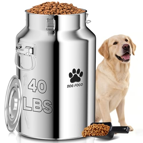40Lbs Large Metal Dog Food Storage Container, Stainless Steel Dog Food Storage Tank, Multifunctional Storage Bin with Lid and Spoon, Food Storage Container for Big Dogs, Keep Fresh, Easy to Clean