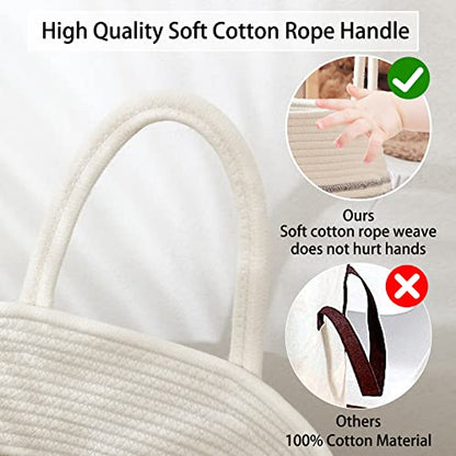 OIAHOMY Laundry Hamper Woven Cotton Rope Large Clothes Hamper 25.6" Height Modern Curve Basket with Extended Cotton Handles for Storage Clothes Toys in Bedroom, Bathroom, Foldable (White & light grey) - color: White & light grey