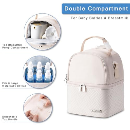 Breastmilk Cooler Bag with Ice Pack Fits 6 Baby Bottles up to 9 Ounce, Breast Milk Pump Cooler Bag with Shoulder Strap for Nursing Mom Daycare, Work, Travel- Cream - color: Cream 1