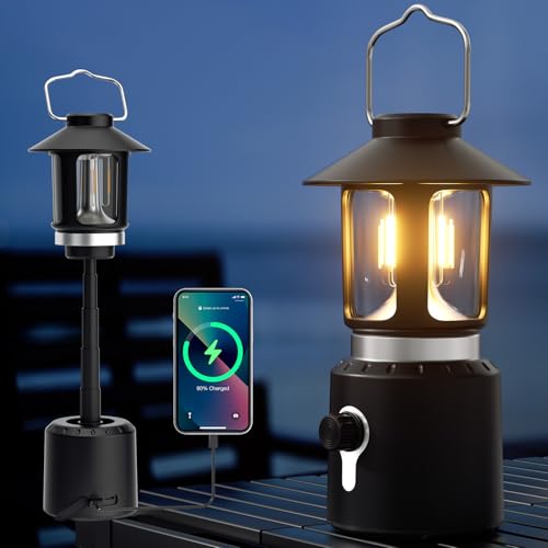 Camping Lantern Rechargeable, Telescopic 8000mAh Camping Light | Up to 200Hrs, 3 Color Mode & Dimmable Electric Lanterns for Power Outages, Vintage Hurricane Lamp for Tent Outdoor Patio RV - color: Black