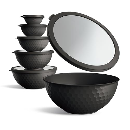 COOK WITH COLOR Mixing Bowls with Lids - 12 Piece Plastic Nesting Bowls Set includes 6 Prep Bowls and 6 Lids, Microwave Safe Mixing Bowl Set, Black Embossed - color: Black Embossed
