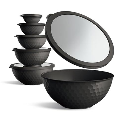 COOK WITH COLOR Mixing Bowls with Lids - 12 Piece Plastic Nesting Bowls Set includes 6 Prep Bowls and 6 Lids, Microwave Safe Mixing Bowl Set, Black Embossed - color: Black Embossed
