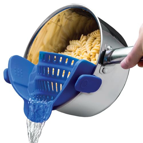 Kitchen Gizmo Snap N' Strain - Silicone Clip-On Strainer for Pots, Pans, and Bowls - Heat-Resistant Kitchen Gadgets, Essential Colander Drainer for Vegetables and Pasta - 7.87x2.76x4.53-Inch (Blue) - color: Blue