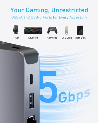 Anker Steam Deck Dock, 6-in-1 4K@60Hz HDMI Docking Station for Steam Deck | 4K HDMI, 1Gbps Ethernet, 2 USB-A, USB-C Port, Fast Charging, for Steam Deck (OLED)/ROG Ally/Legion Go (Not for Rog Ally X)