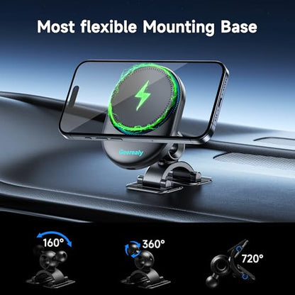 25W Magnetic Wireless Car Charger with Cooling Fan, MagSafe Car Mount Charger, Dashboard & Vent Attachment Phone Holder, 25W Fast Charging Car Cooling Phone Mount for iPhone 17/16, S26 Ultra