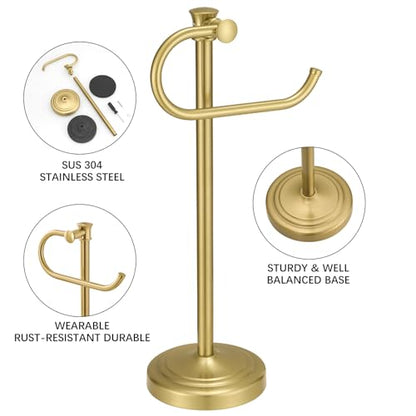 BESy 17 Inch Brushed Gold Stand Towel Bar Hanger Hand Towel Bar Bathroom Vanity Countertop Towel Holder Free Standing Stainless Steel Towel Ring Hardware Accessories Towel Rack - color: Brushed Gold