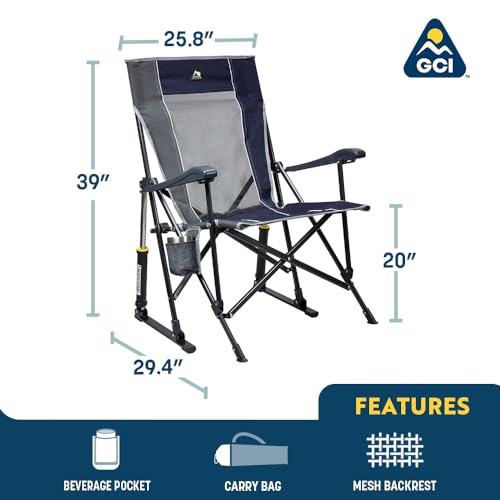 GCI OUTDOOR RoadTrip Rocker Camping Chair | Portable, Folding Rocking Chair with Solid, Durable Armrests, Drink Holder & Comfortable Extended Backrest — Indigo Blue - color: Midnight, style: Roadtrip Rocker