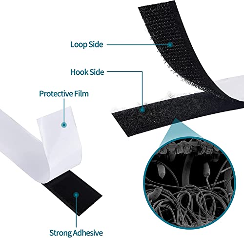 1 Inch x 82 Feet Black Hook Loop Strips with Adhesive Heavy Duty, Double Sided Hook Loop Rolls, Picture Hanging Strips, Bulk Sticky Straps Wall Hanging Tape - size: 1in x 82ft, style: Black