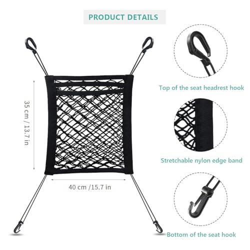 Dog Car Net Barrier 3 Layer 15.7''×13.7'' with Auto Safety Mesh Organizer, Stretchable Storage Bag Backseat Mesh Universal for Cars, SUVs -Easy Install, Safer to Drive with Pets and Children - size: 13.7 in × 15.7 in