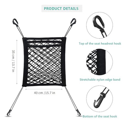 Dog Car Net Barrier 3 Layer 15.7''×13.7'' with Auto Safety Mesh Organizer, Stretchable Storage Bag Backseat Mesh Universal for Cars, SUVs -Easy Install, Safer to Drive with Pets and Children - size: 13.7 in × 15.7 in