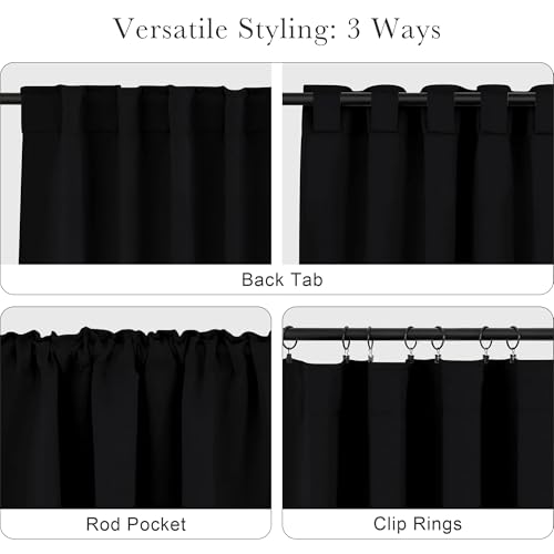 PONY DANCE Blackout Curtains 63 inch Length - Window Covering Panels Thermal Insulated Window Blinds Drapes Light Block Curtain Shades for Bedroom, 42-inch Wide by 63-inch Long, Black, 2 PCs - color: Black, size: 42"W x 63"L (Pack of 2)