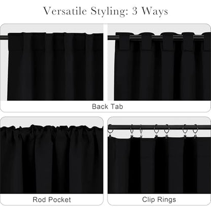 PONY DANCE Nursery Blackout Curtains - Thermal Insulated Panels Set Window Hidden Tab/Rod Pocket Light Blocking Curtain Drapes for Bedroom, 42-inch Wide by 54-inch Long, Black, 2 Pieces - color: Black, size: 42"W x 54"L (Pack of 2)